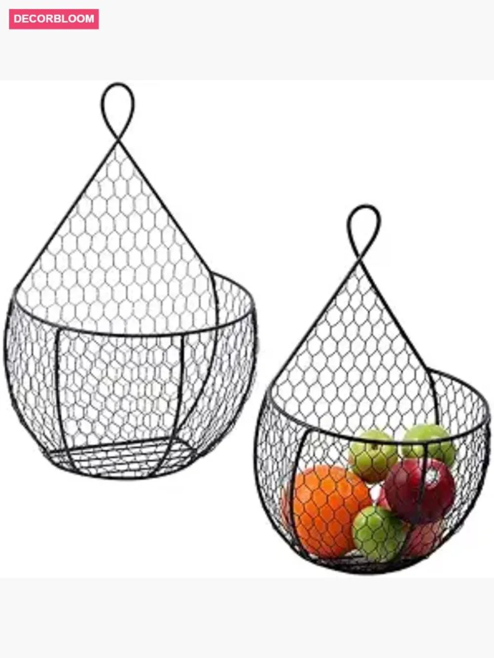Set of 2 Black Wire Wall Mounted Storage Baskets for Kitchen Fruits Veggies